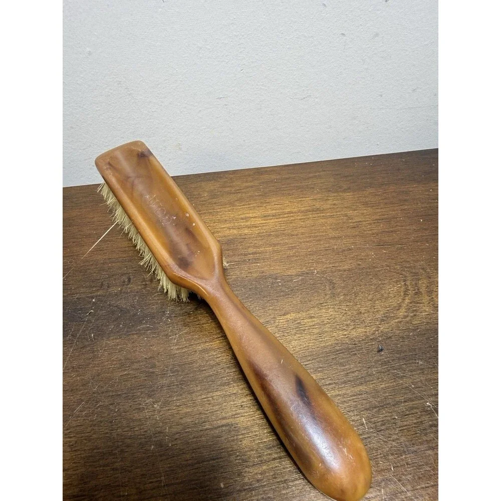 Vintage Avon Flair Hair Brush Brown Faux Tortoiseshell Woodgrain Lucite 1970s